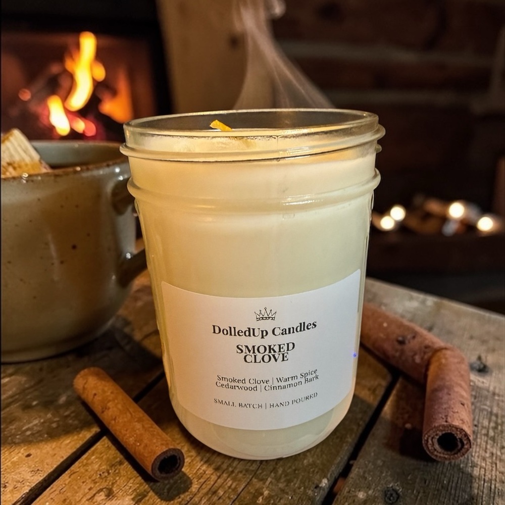 Smoked Clove 16oz Mason Jar Soy Candle | Handmade Woodsy Spice